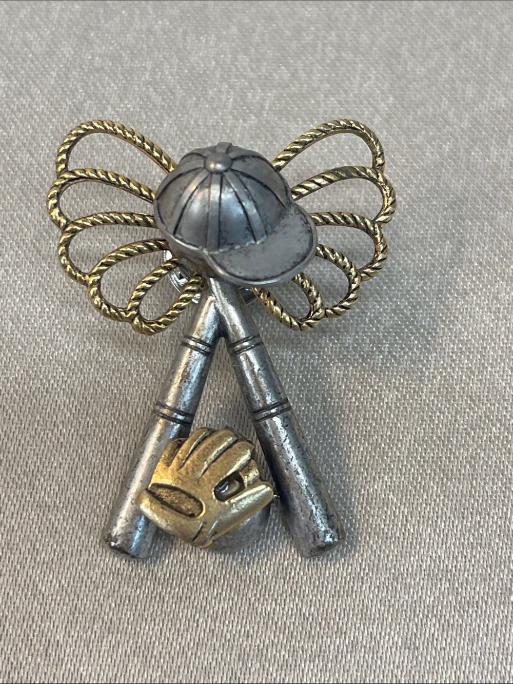 Silver and Gold Baseball Cap & Glove Brooch - Women Jewelry Brooch